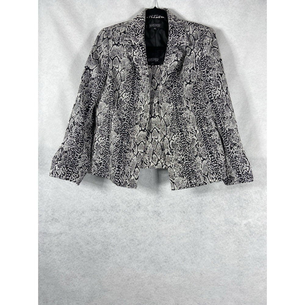 Kasper 2PC Jacket Set Petite 12P Black White Snake Print Blazer & Top Shimmer